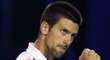 Srb Novak Djokovič se raduje z vítězného míče proti Tomáši Berdychovi ve čtvrtfinále Australian Open