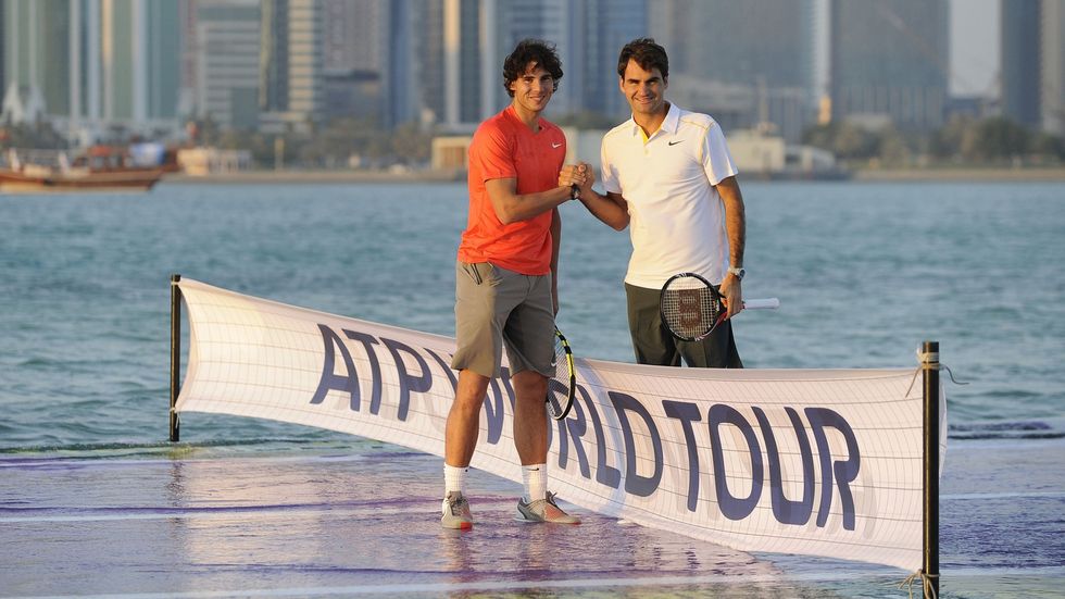 Federer s Nadalem si zahráli na vodním kurtu