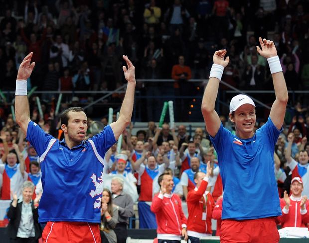 Berdych a Štěpánek slaví vítězství. Berdych a Štěpánek slaví vítězství.