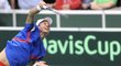 Tomáš Berdych při servisu v zápase 1. kola Davis Cupu proti Nizozemci Sieslingovi