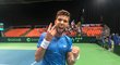 Radost Jiřího Veselého po úspěšném zápase v Davis Cupu