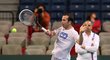 Vladimír Šafařík sleduje trénink Radka Štěpánka před finále Davis Cupu v Bělehradě