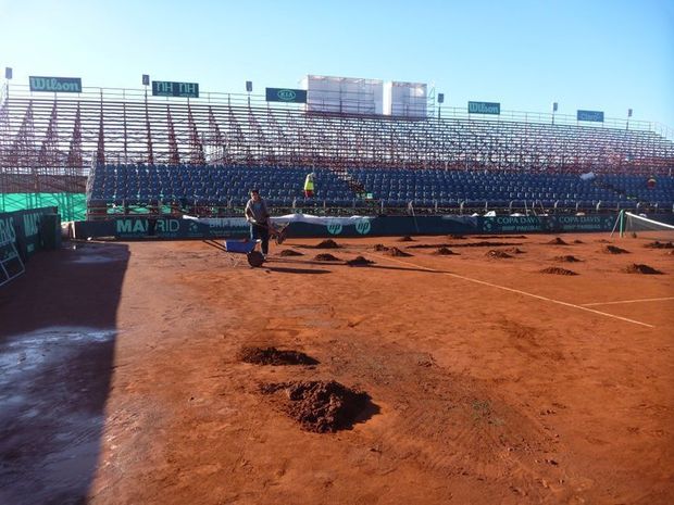 Tohle je naprosto šílené. Na tomto zničeném kurtu se o víkendu mělo hrát čtvrtfinále Davis Cupu Chile - Česko. Tohle je naprosto šílené. Na tomto zničeném kurtu se o víkendu mělo hrát čtvrtfinále Davis Cupu Chile - Česko.