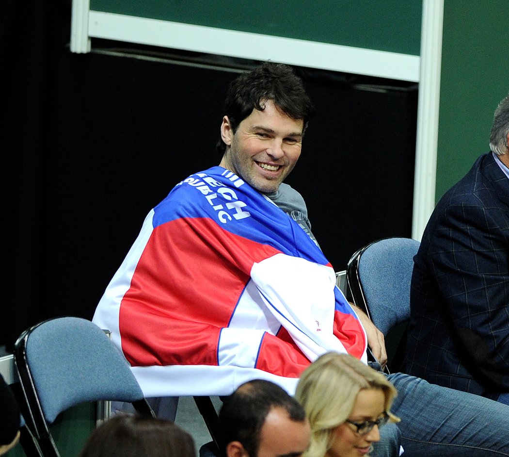 Jaromir Jagr during Davis Cup finals in Prague. Jagr is known as a huge tennis fan.