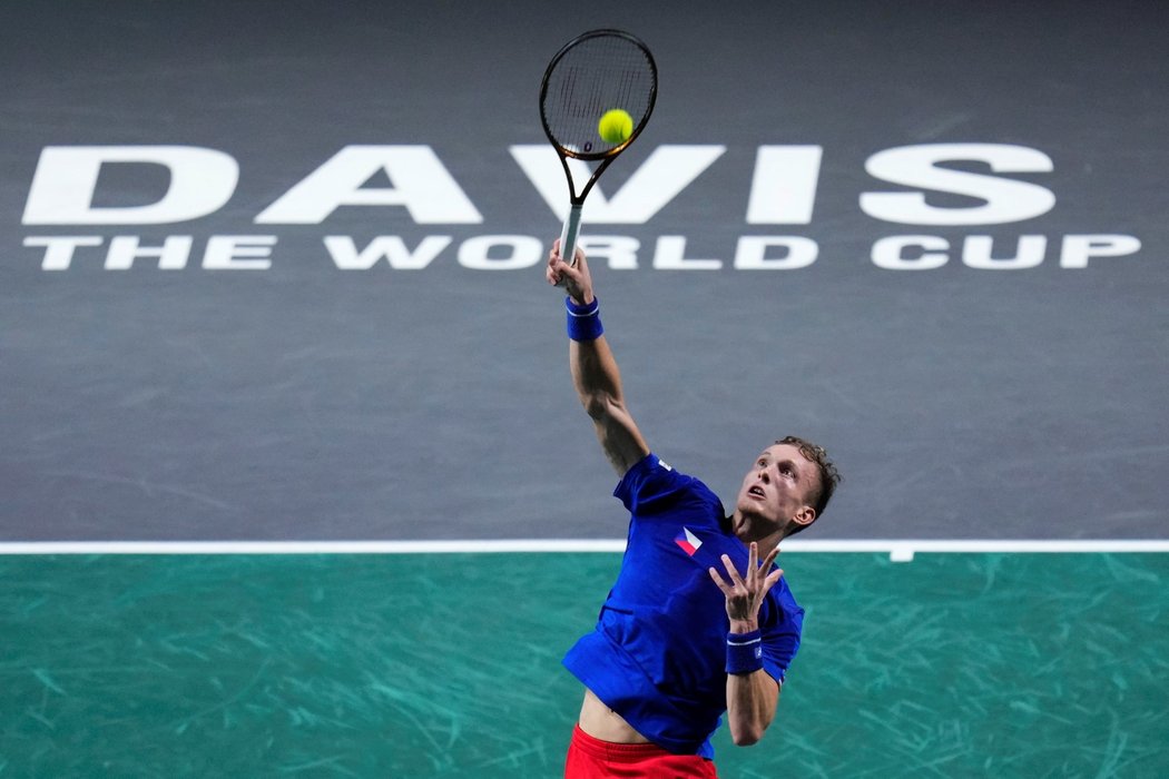 Jiří Lehečka během čtvrtfinále Davis Cupu proti Austrálii