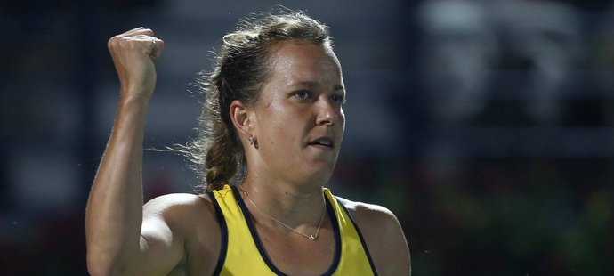 Barbora Strýcová se raduje v semifinále turnaje v Dubaji