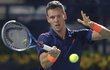 Tomáš Berdych v zápase proti Lukáši Rosolovi na turnaji v Dubaji