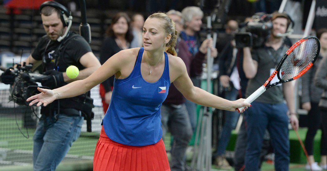 Petra Kvitová po po vítězném utkání nad Švýcarkou Bencicovou ve čtvrtfinále Fed Cupu v Praze