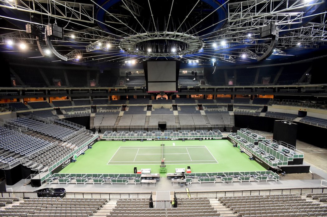 Pražská O2arena, dějiště prvního kola tenisového Fed Cupu mezi Českem a Švýcarskem