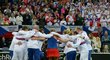 Radost českého fedcupového týmu po postupu do semifinále přes Švýcarsko v O2 areně