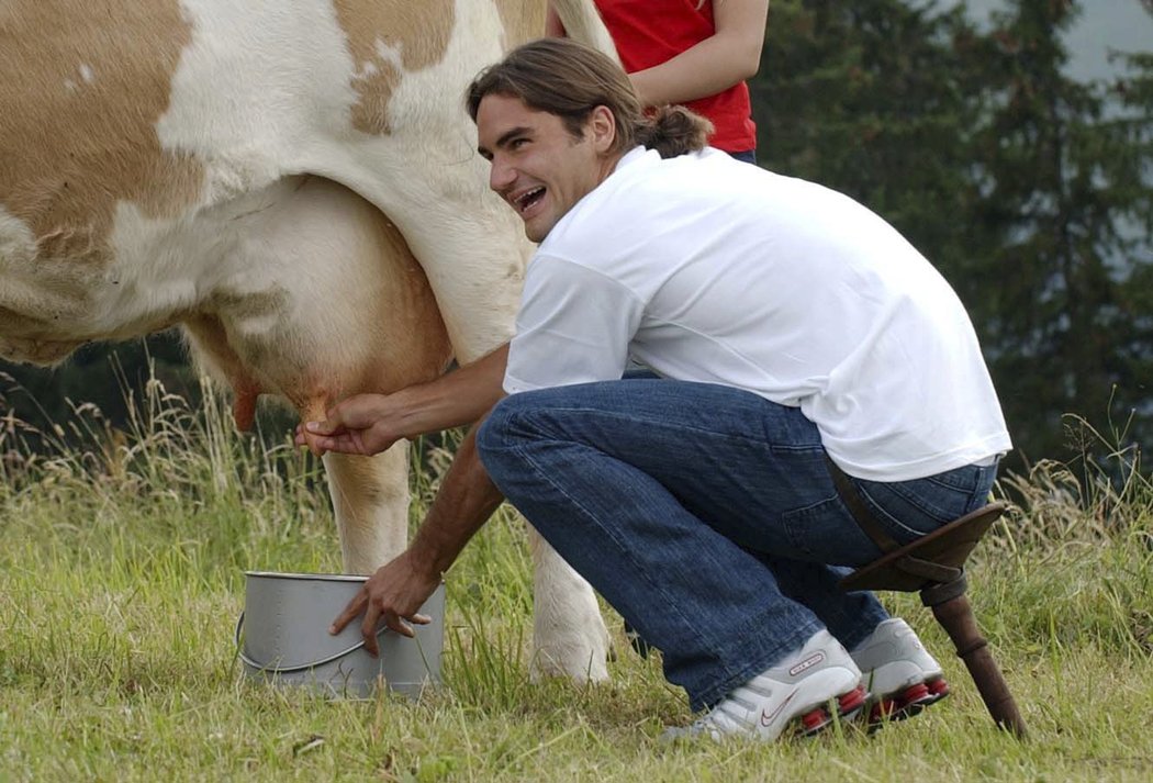 Roger Federer svoji krávu umí i podojit