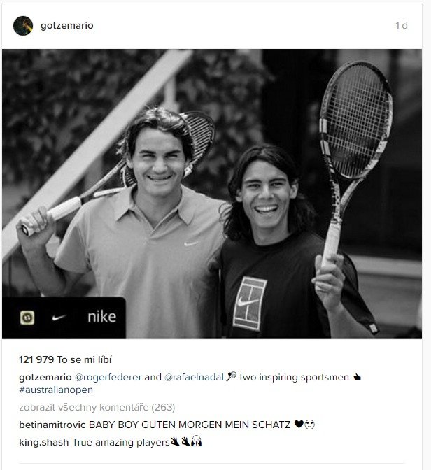 Fotbalista Mario Götze připomněl na sociálních sítích fotku z počátků kariéry Rogera Federera a Rafaela Nadala.