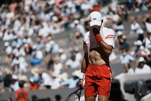 Novak Djokovič během finále French Open