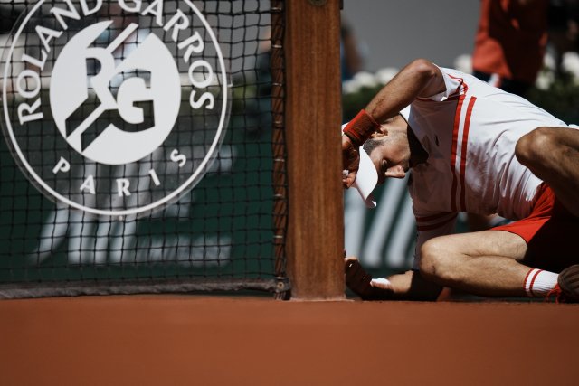 Novak Djokovič během finále French Open