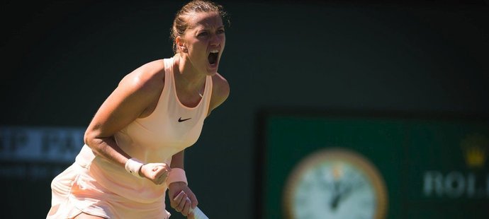 Petra Kvitová se raduje z vítězného míče na turnaji v Indian Wells