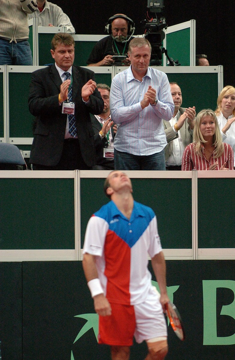 Ivo Kaderka (vlevo) s Mirkem Topolánkem na Davis Cupu