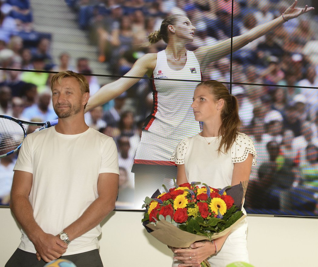 Finalistka US Open Karolína Plíšková se svým koučem Jiřím Vaňkem