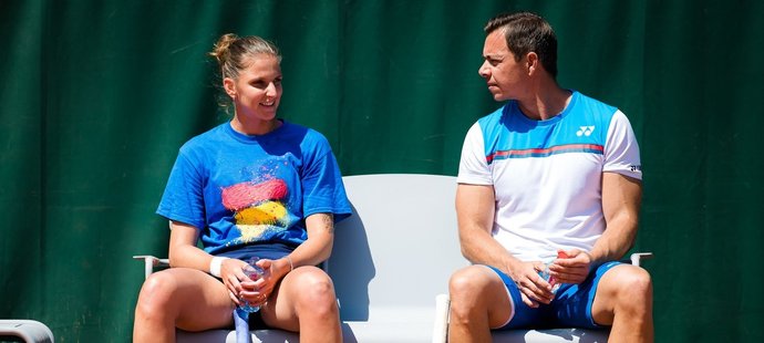 Karolína Plíšková se svým koučem Saschou Bajinem na French Open