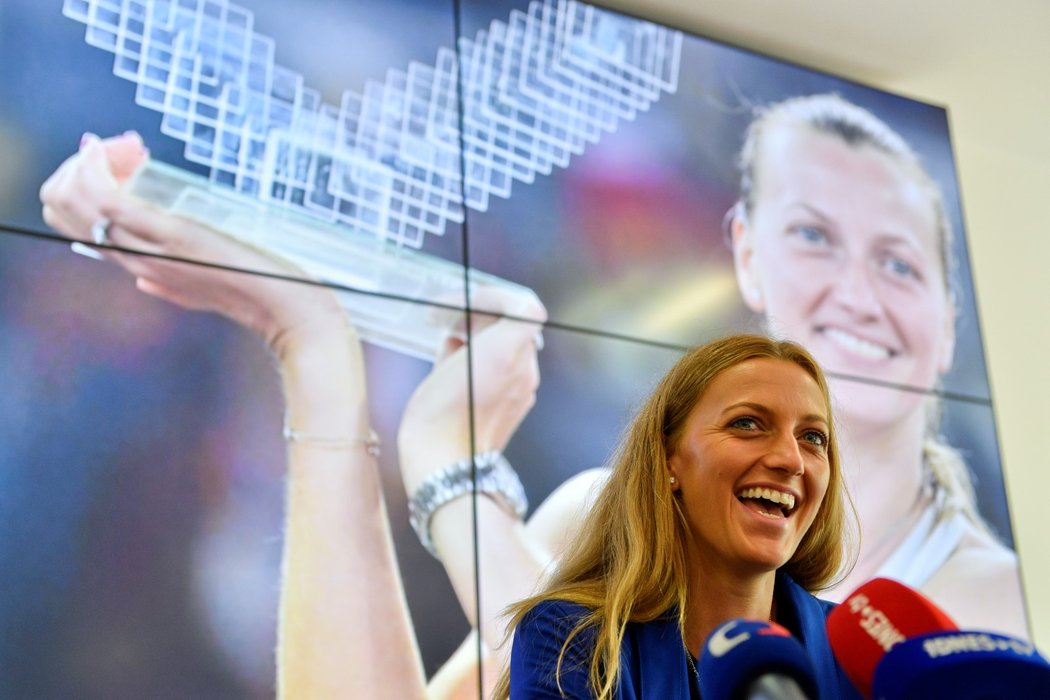 Petra Kvitová na tiskové konferenci v Praze po získání titulu z Madridu