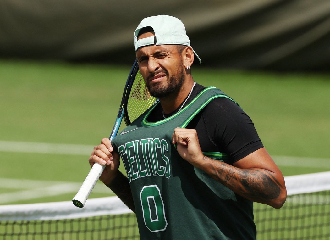 Nick Kyrgios na tréninku před wimbledonským finále