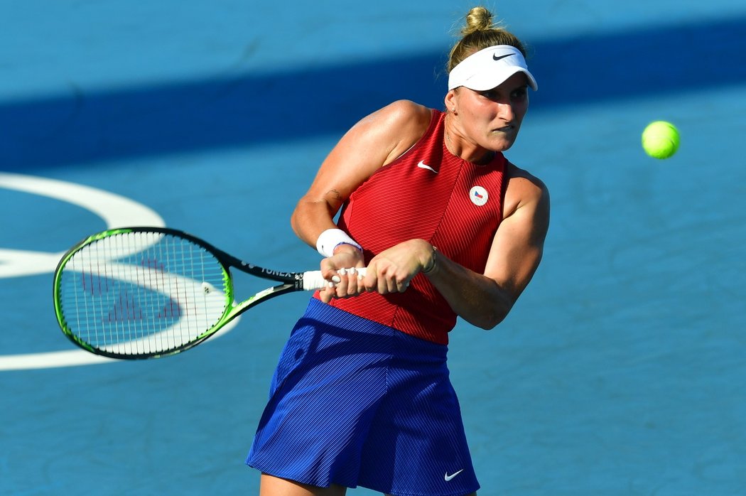 Markéta Vondroušová během 1. kola tenisového turnaje na LOH v Tokiu