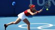 Švýcarská tenistka Belinda Bencicová při vítězném duelu s Barborou Krejčíkovou na LOH v Tokiu 2021