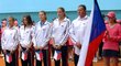 2007. Fedcupový tým nastoupený před bojem se Slovenkami. Zleva Barbora Strýcová, Iveta Benešová, Lucie Šafářová, Nicole Vaidišová, Aleš Kodat.