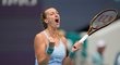 Česká tenistka Petra Kvitová oslavuje postupu do semifinále turnaje v Miami