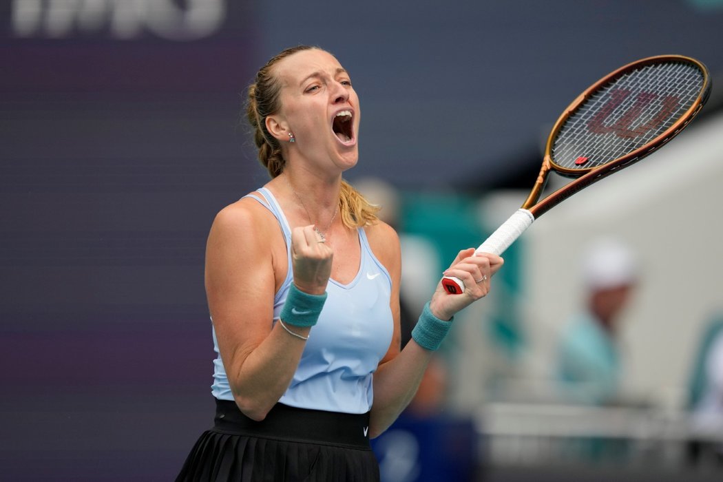Česká tenistka Petra Kvitová oslavuje postupu do semifinále turnaje v Miami