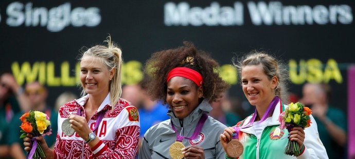 Tři nejlepší olympijské tenistky, (zleva) Šarapovová, Williamsová a Azarenková