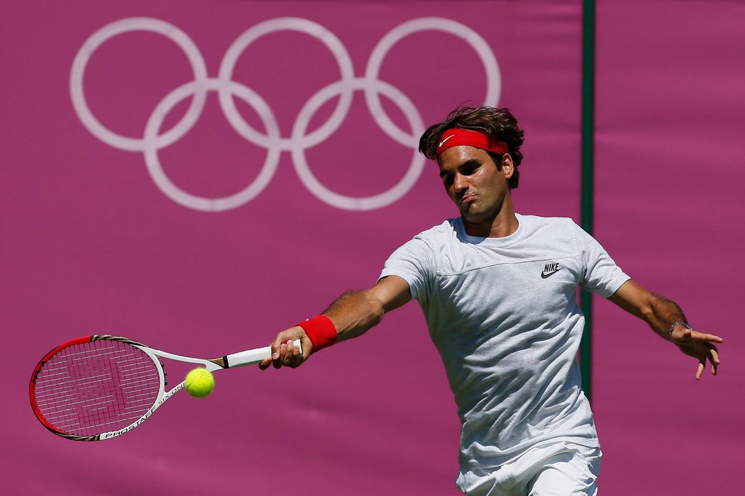 Federer při tréninku na olympijský turnaj