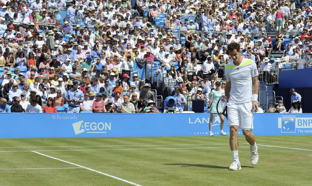Andy Murray v utkání s Radkem Štěpánkem na travnatém turnaji v Queensu