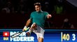 Roger Federer během exhibičního zápasu s Alexanderem Zverevem