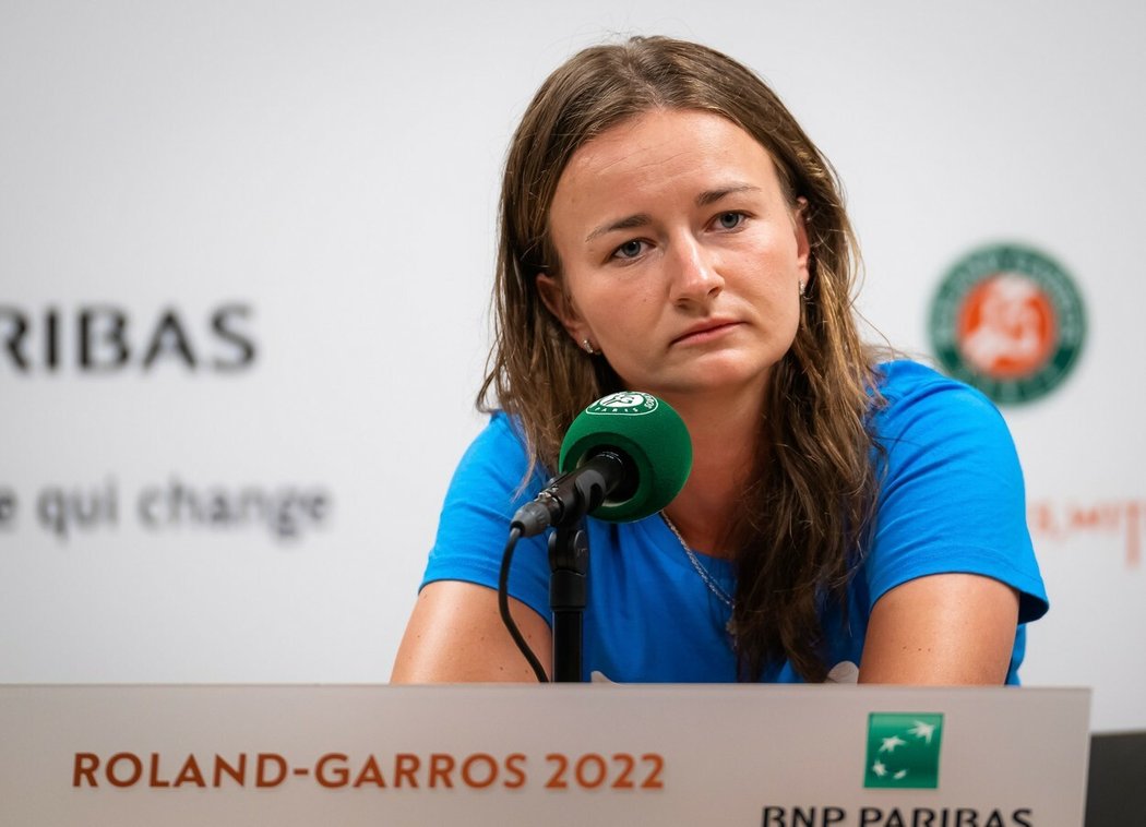 Barbora Krejčíková na tiskové konferenci před startem Roland Garros