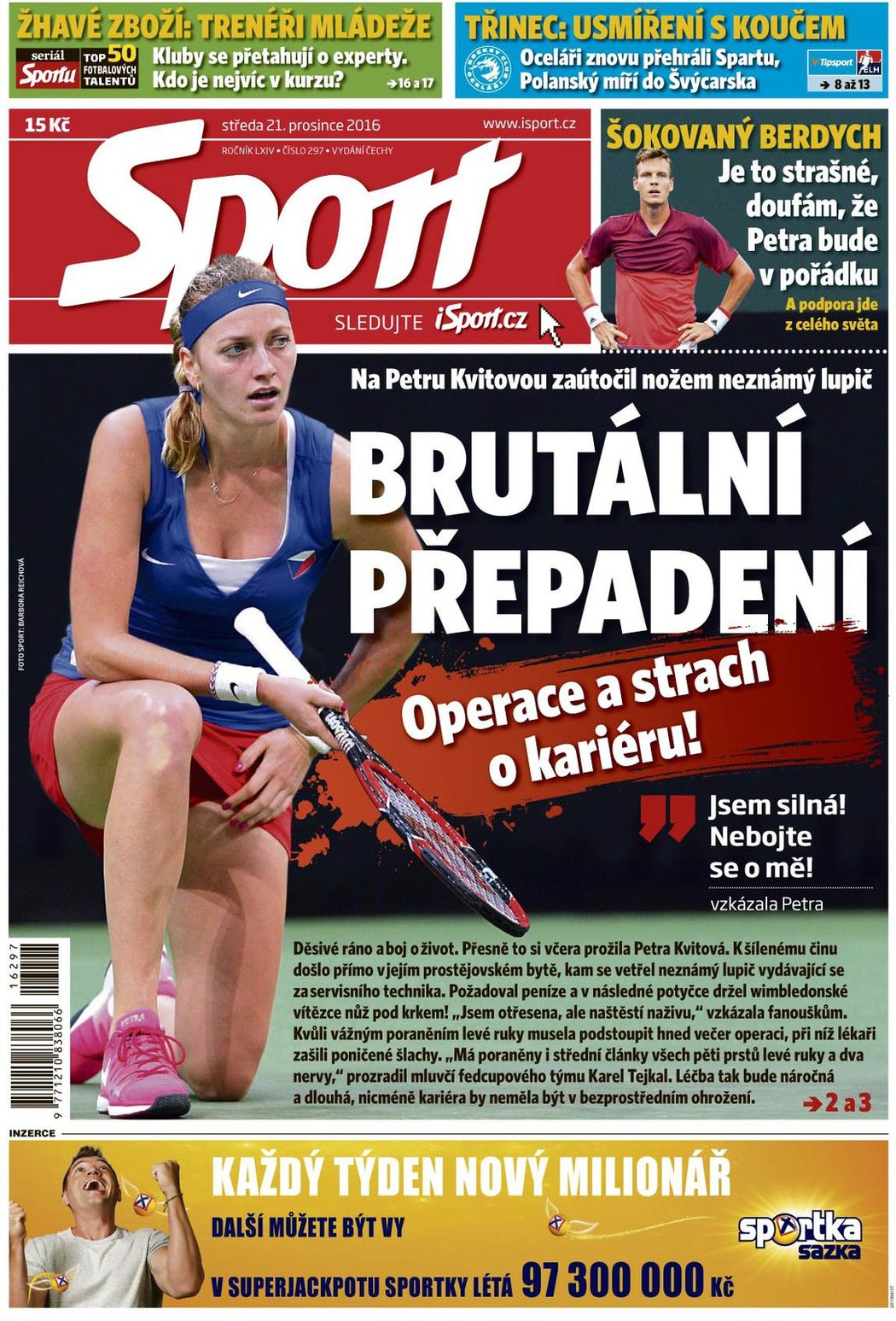 Titulní strana deníku Sport