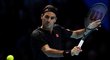 Švýcarský tenista Roger Federer v utkání na Turnaji mistrů proti Italu Berrettinimu