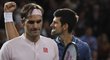 Roger Federer a Novak Djokovič v záběru z Turnaje mistrů 2018