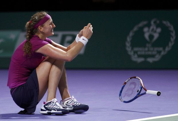 Petra Kvitová se raduje z vítězství na Turnaji mistryň Petra Kvitová se raduje z vítězství na Turnaji mistryň