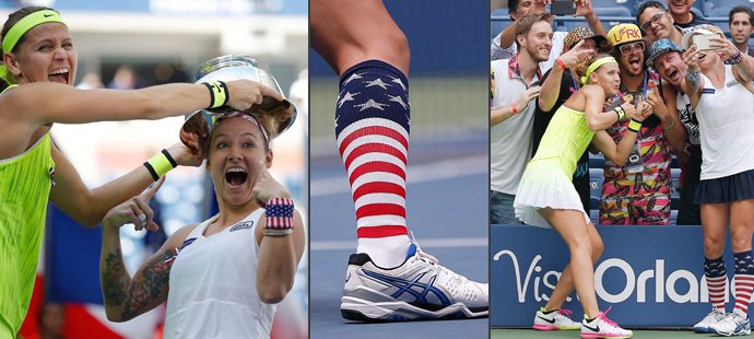 Pohár jako klobouk, americké podkolenky i selfie se zpěvákem Redfoo. Lucie Šafářová a Bethanie Matteková-Sandsová, neboli tým Bucie, slaví svůj triumf na US Open.
