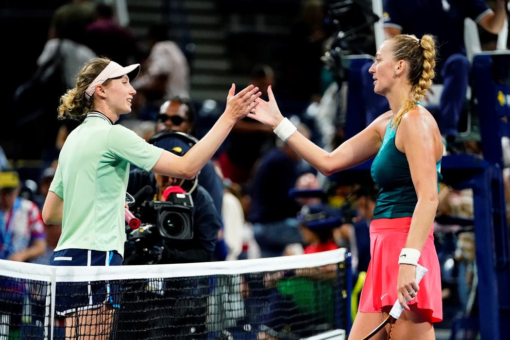 Česká tenistka Petra Kvitová (vpravo) po úspěšném prvním kole na US Open