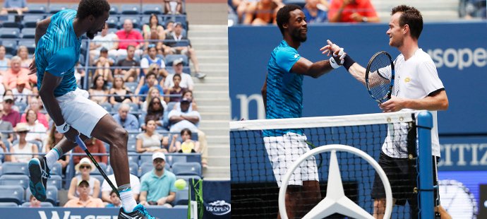 Gaël Monfils se proti Janu Šátralovi blýskl volejem ve výskoku mezi nohama, neztratil se ale ani český tenista. S ním si Francouz po jeho parádním prohozu plácl.