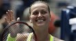 Petra Kvitová se raduje po svém vítězství ve druhém kole US Open