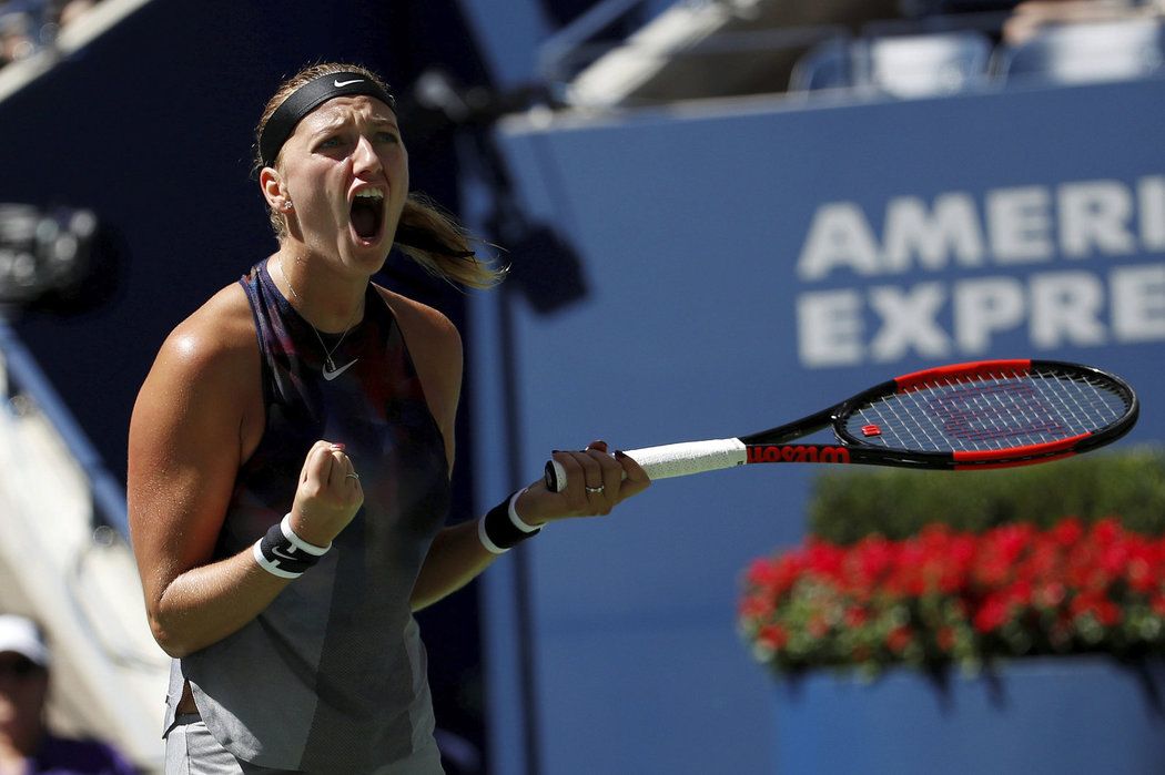 Petra Kvitová se raduje v zápase třetího kola US Open