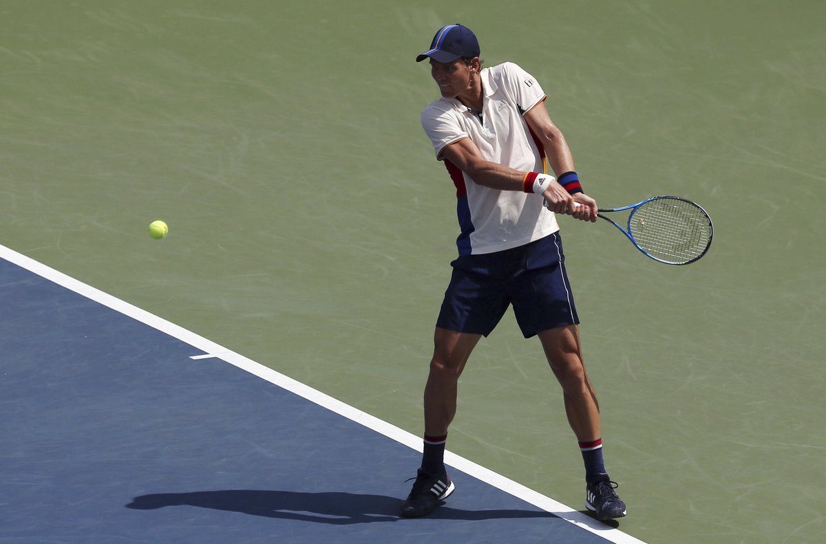 Český tenista Tomáš Berdych ve druhém kole US Open proti Alexandrovi Dolgopolovovi