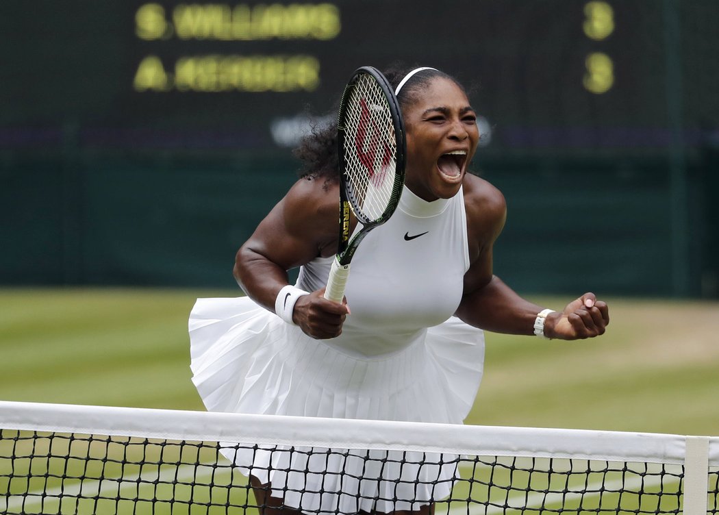 Americká tenistka Serena Williamsová a její euforie po triumfu ve Wimbledonu 2016