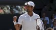 Novak Djokovič se raduje po vítězném úderu ve finále Wimbledonu
