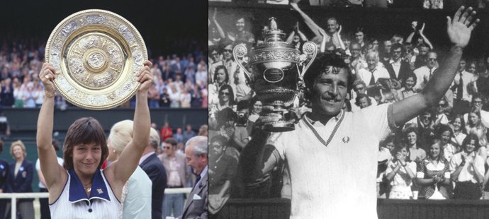 Podle Jana Kodeše (vpravo se svým pohárem pro vítěze Wimbledonu) je Martina Navrátilová (na snímku po svém prvním wimbledonském triumfu v roce 1978) nejlepší tenistkou všech dob