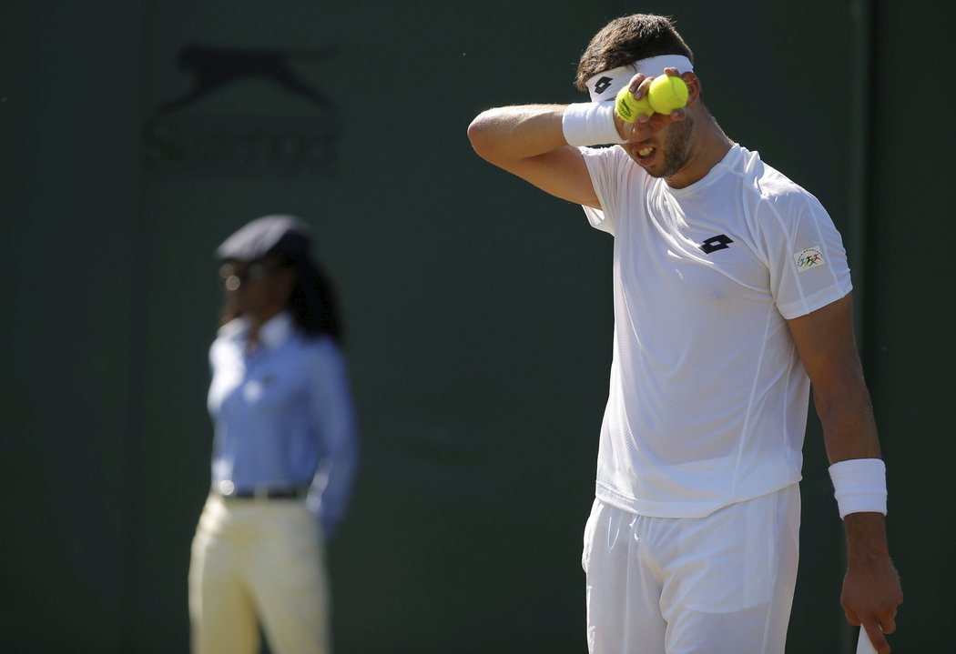 Jiří Veselý v zápase druhého kola Wimbledonu proti Fabiu Fogninimu