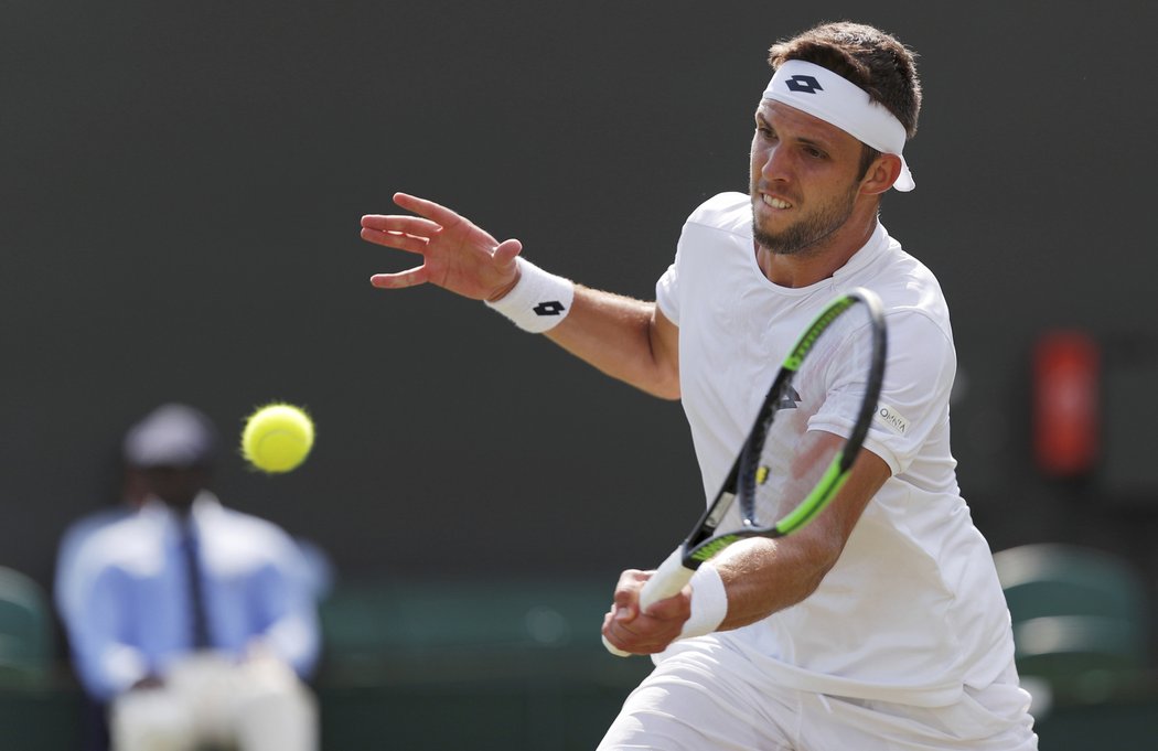 Jiří Veselý v zápase třetího kola Wimbledonu proti Fabiu Fogninimu