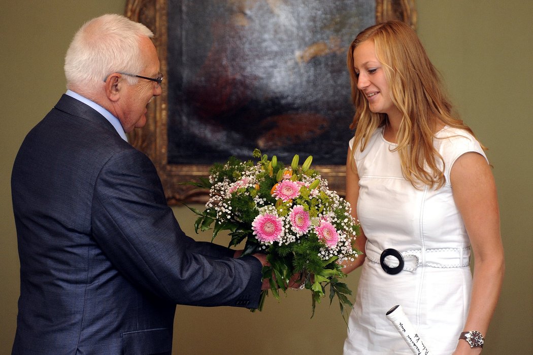 Prezident Václav Klaus přijal na Pražském hradě čerstvou držitelku wimbledonského titulu Petru Kvitovou